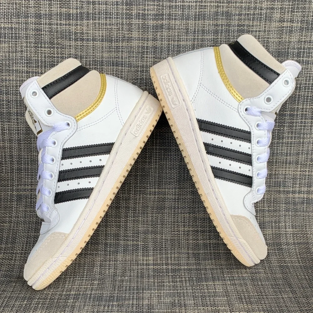 adidas Top Ten High-Top 'White Black Gold' Big Kids Sneakers size 4.5